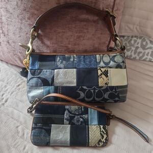Coach Blue Denim Patchwork Shoulder Bag Set